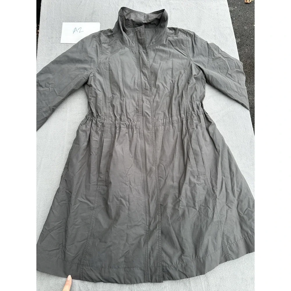 Eileen Fisher S Gray Organic Cotton Nylon A-Line Coat Jacket Drawstring Waist